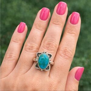 Azurite Chrysocolla Sterling Silver Ring 925 Size 8